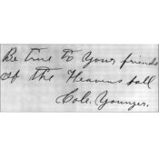Note from Cole Younger after his capture in 1876