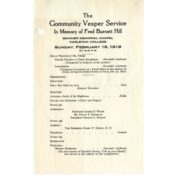 Program for the Community Vesper Service in memory of Fred B. Hill