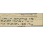 Newspaper article about Carleton College war training